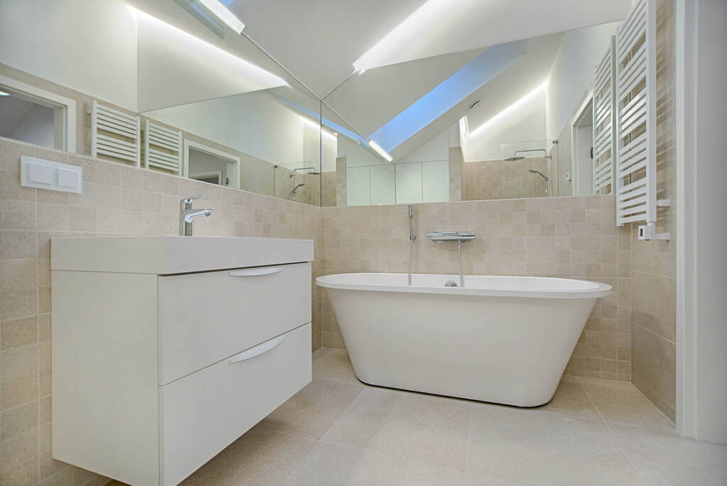 Sanitized bathroom space after CrystalCrest's meticulous cleaning.